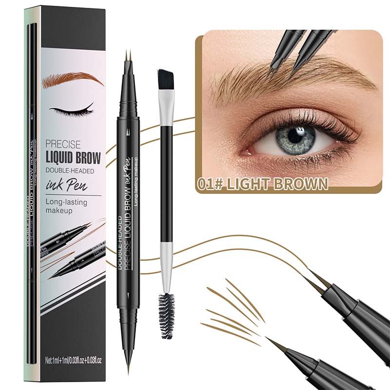 2-in-1 Dual-Ended Eyebrow Pen with Micro-Fork-Tip Applicator and Precise Brush-Tip