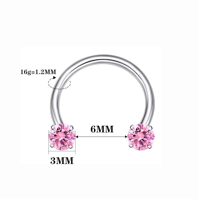 Zirconia Horseshoe Ring with Threaded Gems for Piercings