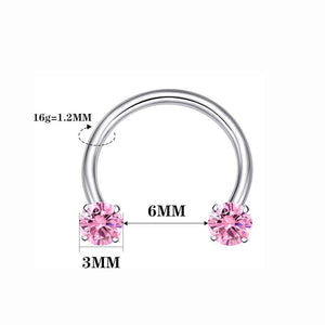 Zirconia Horseshoe Ring with Threaded Gems for Piercings