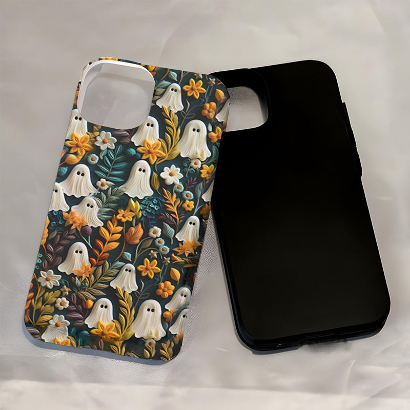 Cartoon Ghost and Flower Pattern Phone Case