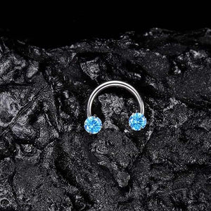 Zirconia Horseshoe Ring with Threaded Gems for Piercings