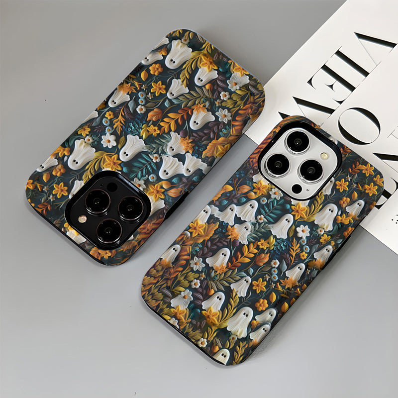 Cartoon Ghost and Flower Pattern Phone Case