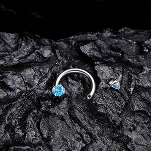 Zirconia Horseshoe Ring with Threaded Gems for Piercings