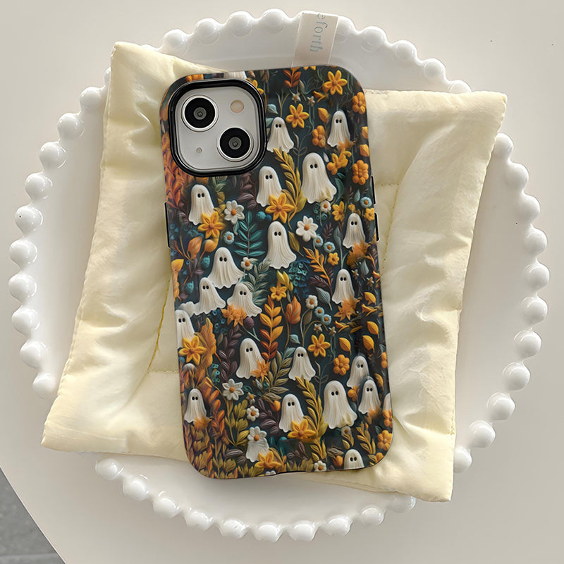 Cartoon Ghost and Flower Pattern Phone Case