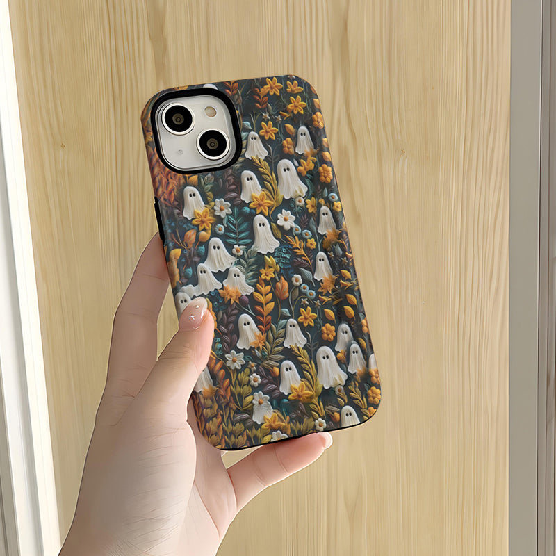 Cartoon Ghost and Flower Pattern Phone Case