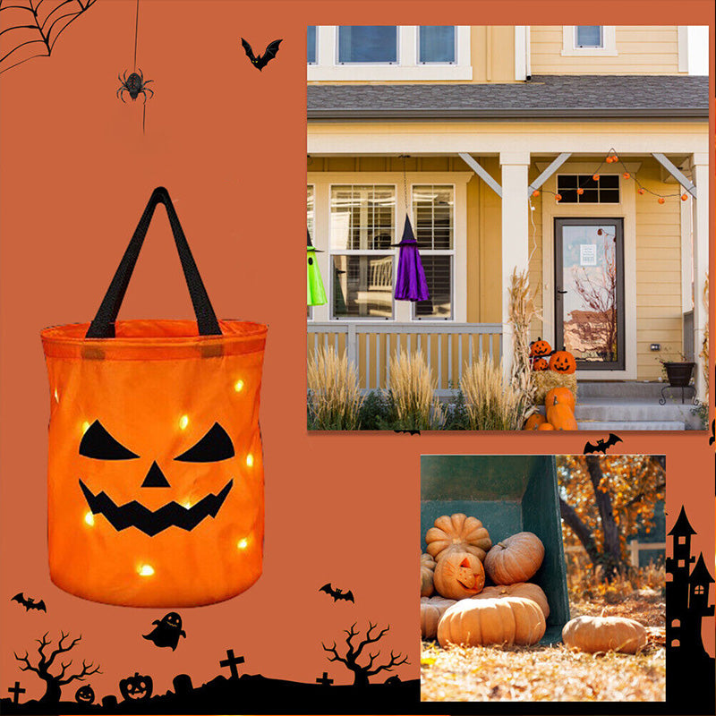 LED Light Halloween Trick or Treat Bags Pumpkin Bucket