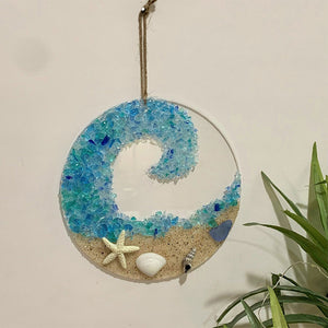 Sea Glass Suncatcher - Ocean Crashing Wave Beach Ornament