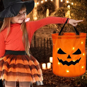 LED Light Halloween Trick or Treat Bags Pumpkin Bucket