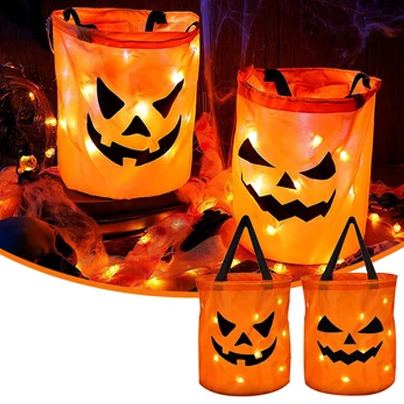 LED Light Halloween Trick or Treat Bags Pumpkin Bucket