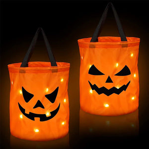 LED Light Halloween Trick or Treat Bags Pumpkin Bucket