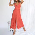 V Neck Cutout Wide Leg Jumpsuits