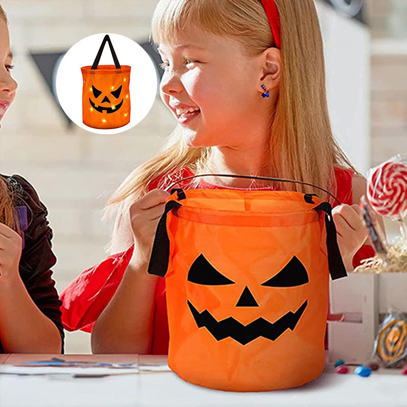 LED Light Halloween Trick or Treat Bags Pumpkin Bucket