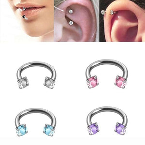 Zirconia Horseshoe Ring with Threaded Gems for Piercings