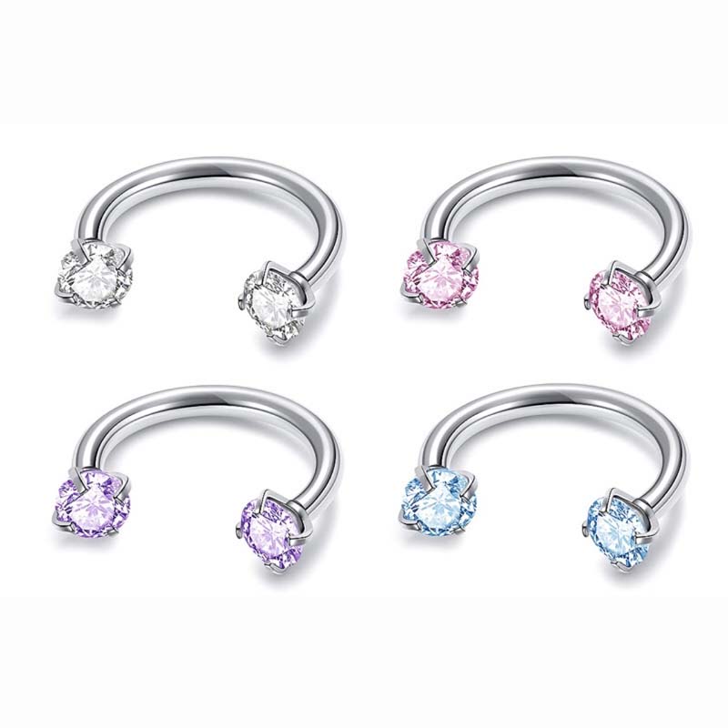 Zirconia Horseshoe Ring with Threaded Gems for Piercings