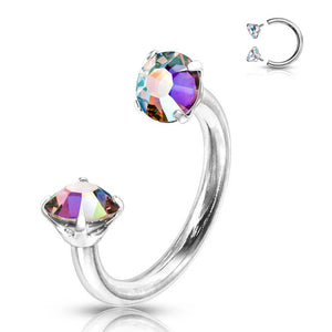 Zirconia Horseshoe Ring with Threaded Gems for Piercings