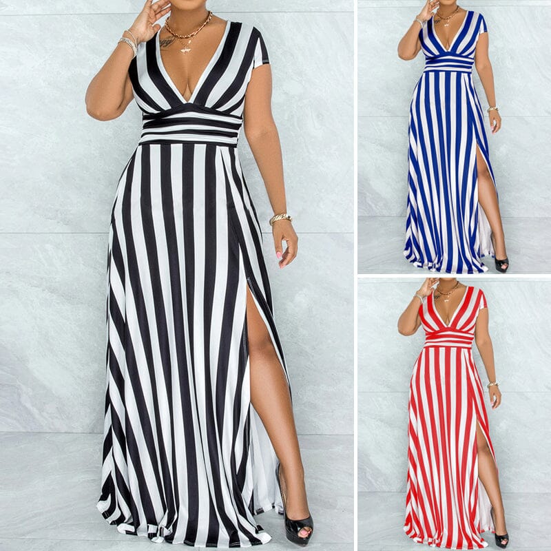 Sexy Striped High Waist Maxi Dress