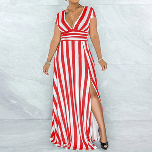 Sexy Striped High Waist Maxi Dress