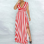 Sexy Striped High Waist Maxi Dress