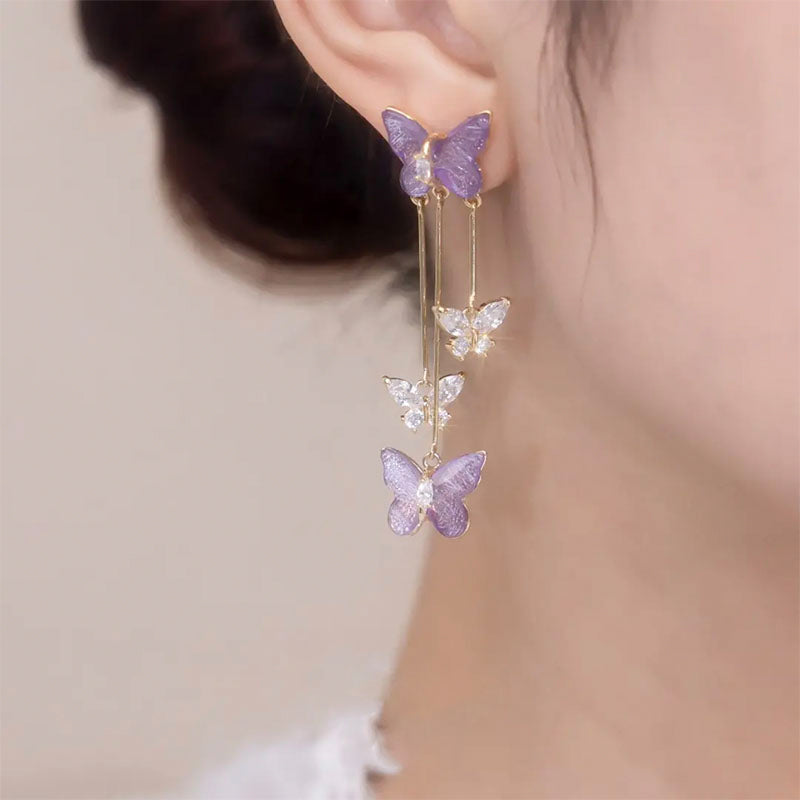 Crystal Butterfly Tassel Earrings