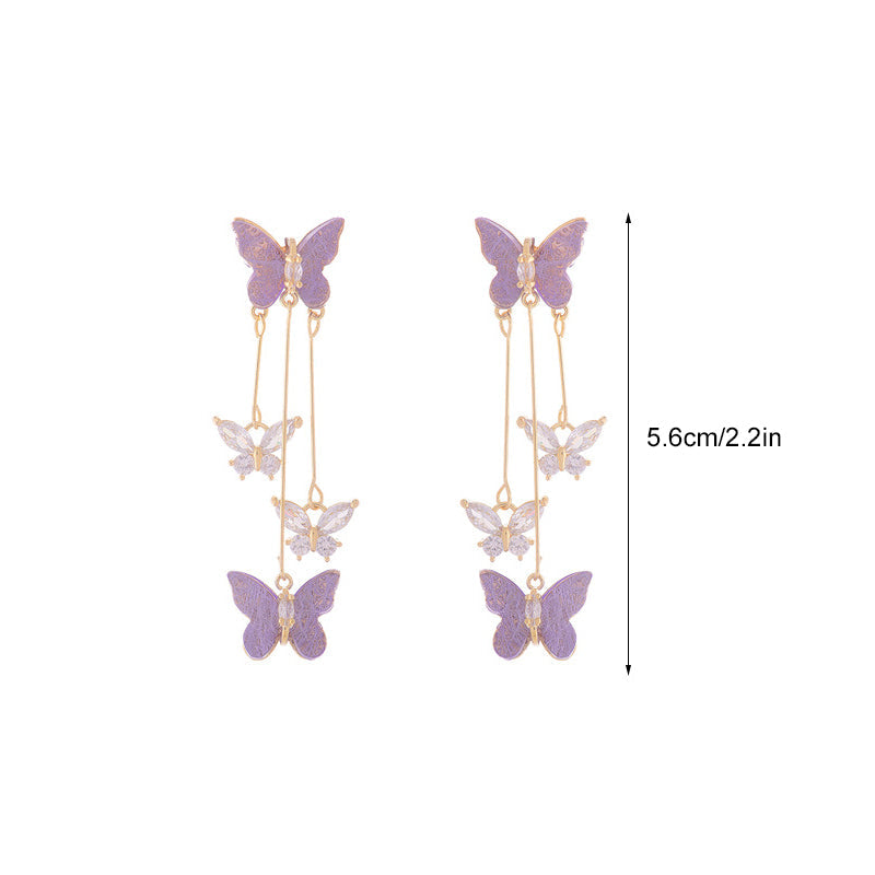 Crystal Butterfly Tassel Earrings