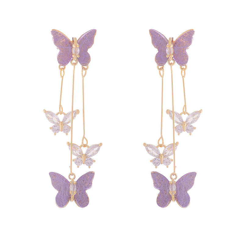 Crystal Butterfly Tassel Earrings