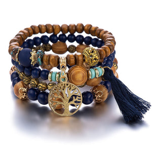 Boho Multilayer Wood Beaded Bracelet