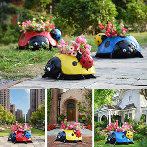 Metal Ladybug Flower Pot