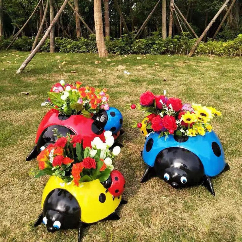 Metal Ladybug Flower Pot