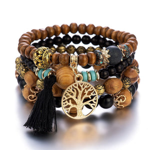 Boho Multilayer Wood Beaded Bracelet