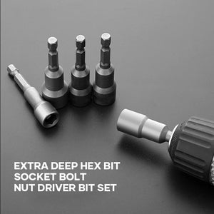 Extra Deep Hex Bit Socket Bolt Nut Driver Bit Set