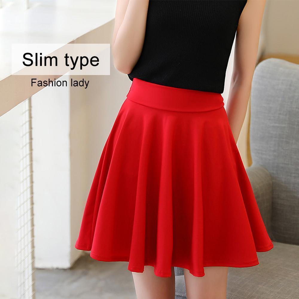 A-line Elastic Waist Pleated Shorts Skirts