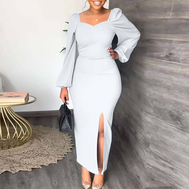 Long Sleeve Square Neck Slit Maxi Dresses