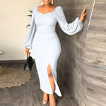 Long Sleeve Square Neck Slit Maxi Dresses