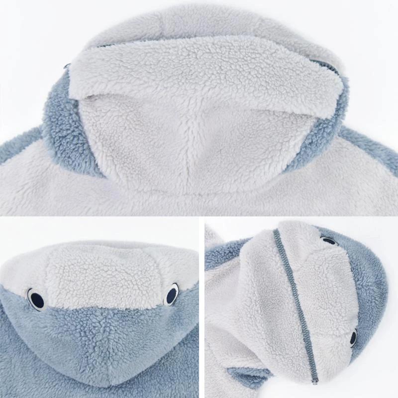 Shark Embroidery Zipper Letter Plush Hoodie