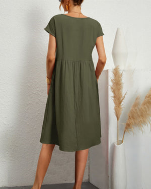 Round neck loose cotton and linen dress