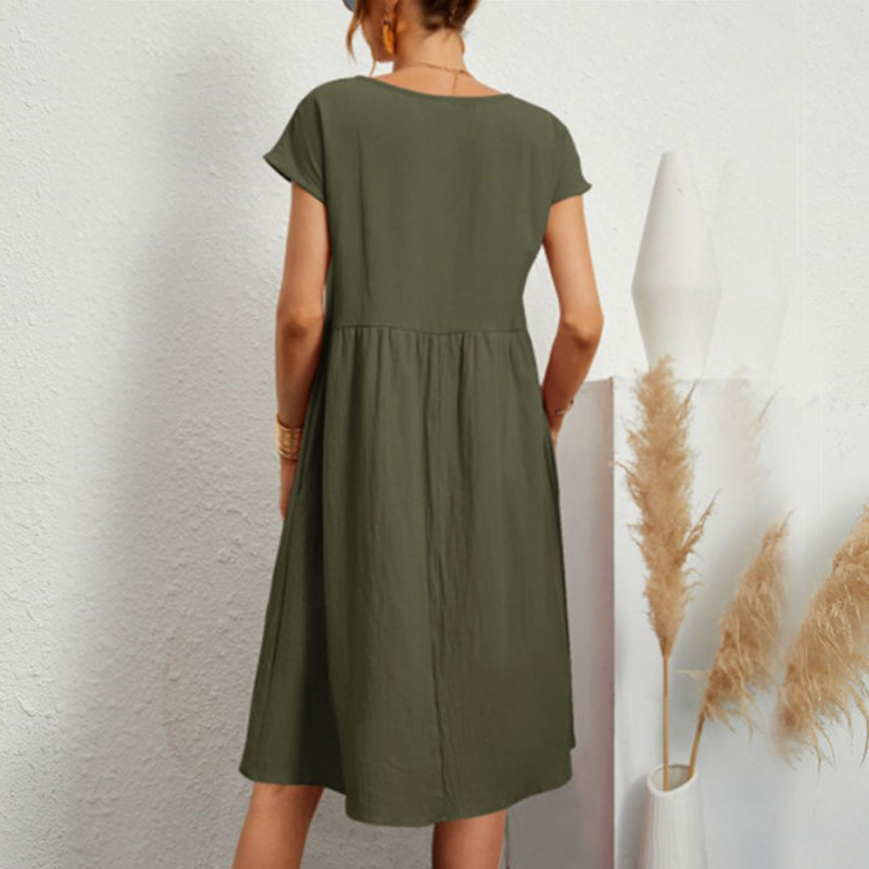 Cotton Crew Neck A-Line Dress