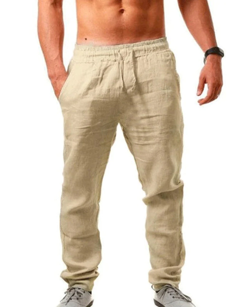 Cotton linen breathable solid color pants