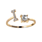 A-Z Letter Gold Color Metal Adjustable Opening Ring