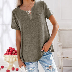 Fashion Solid Color Pocket Short Sleeve T-Shirt