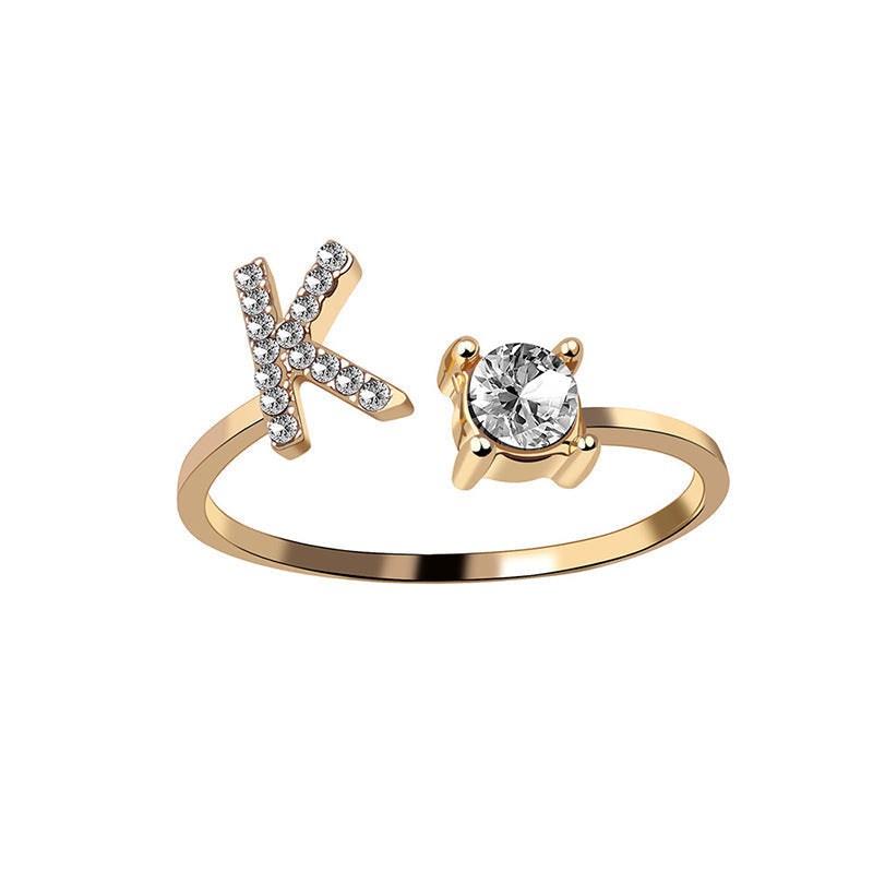 A-Z Letter Gold Color Metal Adjustable Opening Ring