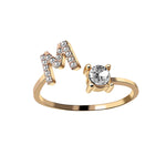 A-Z Letter Gold Color Metal Adjustable Opening Ring