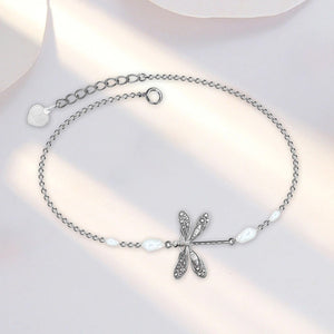 Simple Dragonfly Anklet With Pearl