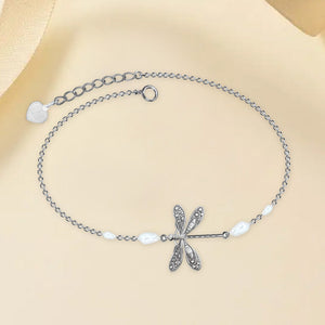 Simple Dragonfly Anklet With Pearl