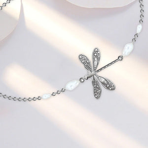 Simple Dragonfly Anklet With Pearl