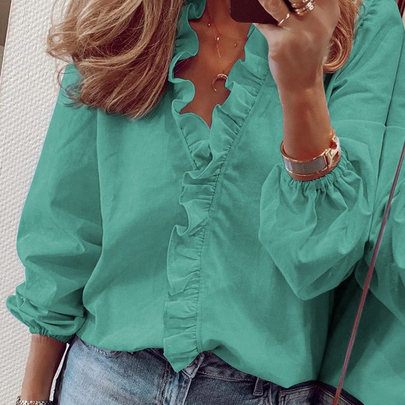 Long-Sleeved Ruffled Women'S Shirt