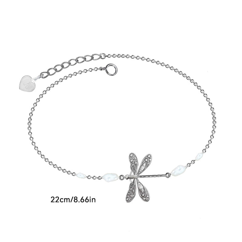 Simple Dragonfly Anklet With Pearl