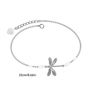 Simple Dragonfly Anklet With Pearl