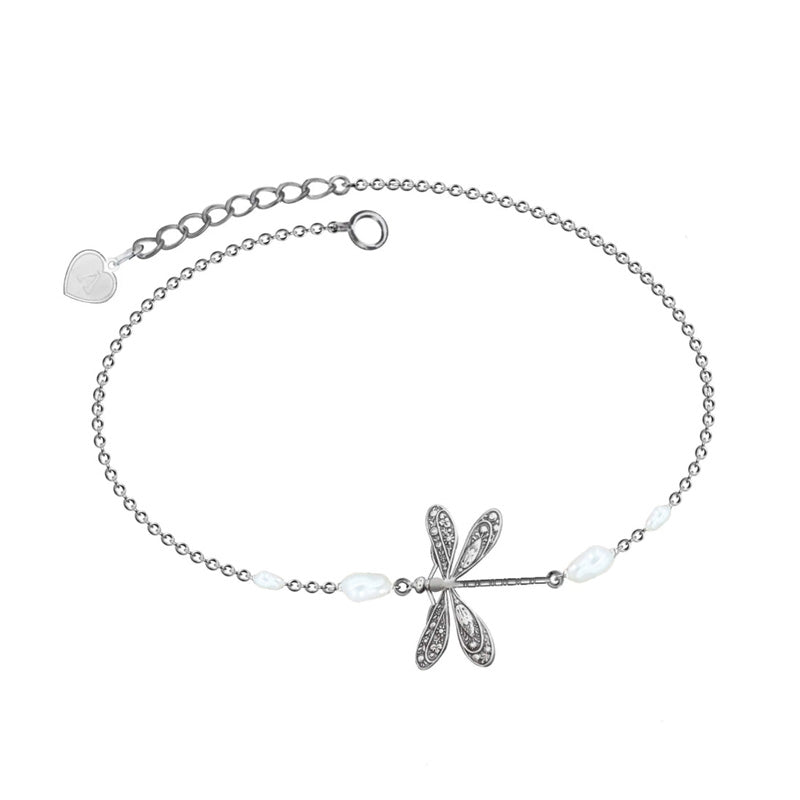 Simple Dragonfly Anklet With Pearl