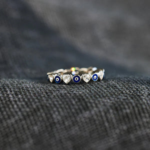 Heart & Evil Eye Ring Band