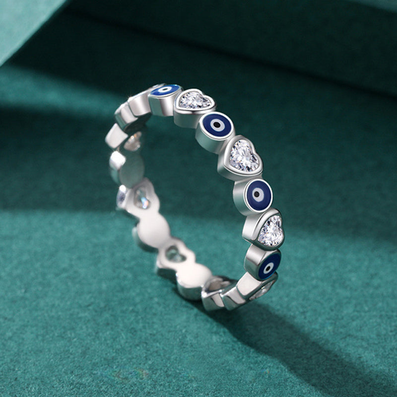 Heart & Evil Eye Ring Band